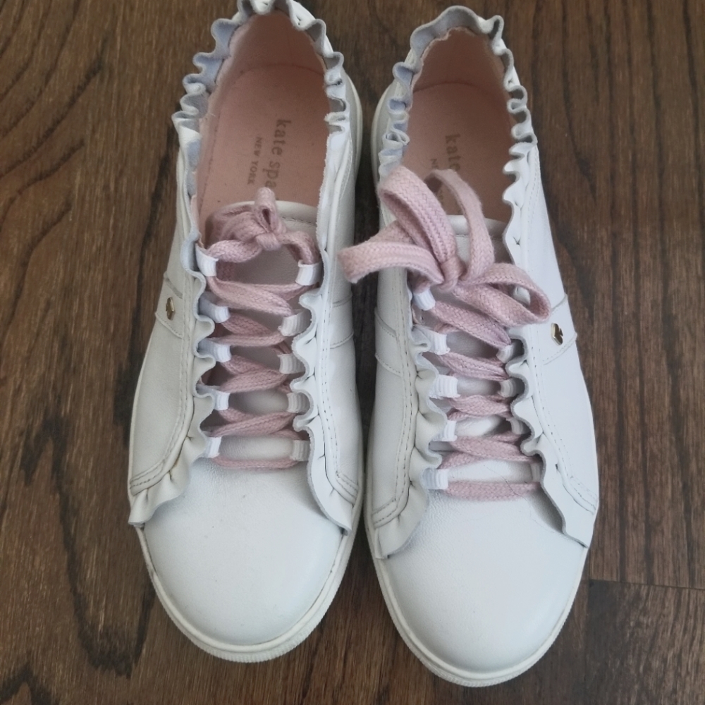 KATE SPADE White leather pink lace sneakers size 5